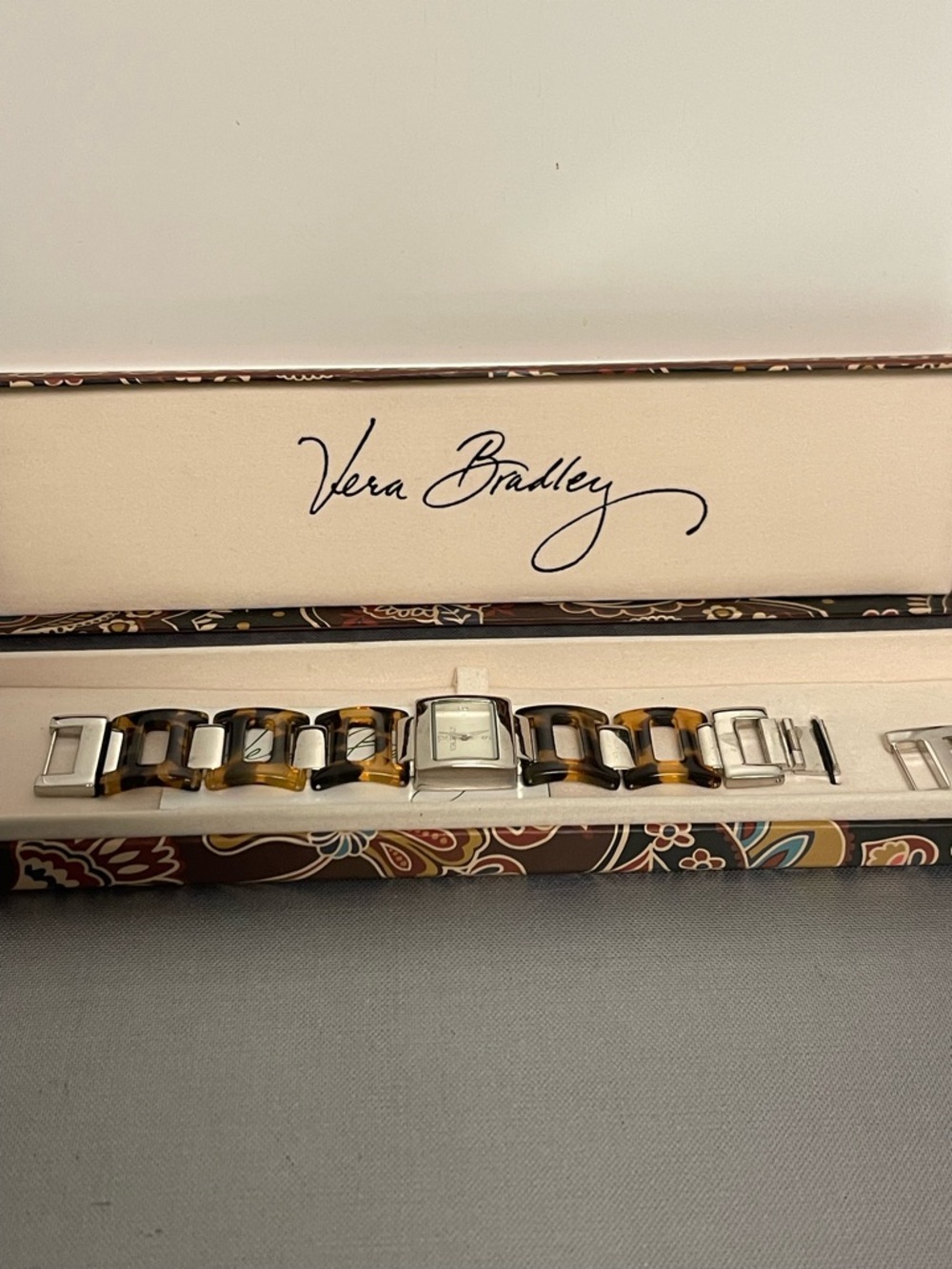 Vera Bradley Tortoise Shell Link Bracelet Watch - New Needs Batteries Was Stored
